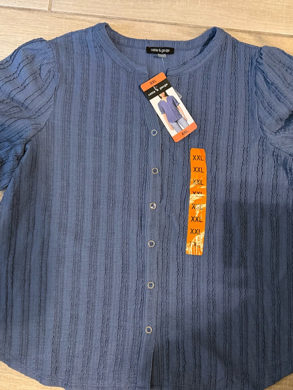 Cable & Gauge Women’s Blue Textured Button-Up Shirt ruffle sleeve size XXL NWT